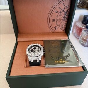 Audemars Piguet Diamond-Accented Silver and Black Watch